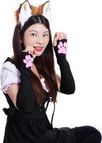 Nydotd Cat Paw Pad Mittens Gloves Kawaii Pink 3D Claw Fingerless Cute Cat Cosplay Gloves Sleeve for Girls Party