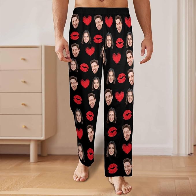 Artsadd Personalized Christmas Pajama Pants Socks for Men Custom Photo Pajama Bottoms for Men S-XXL