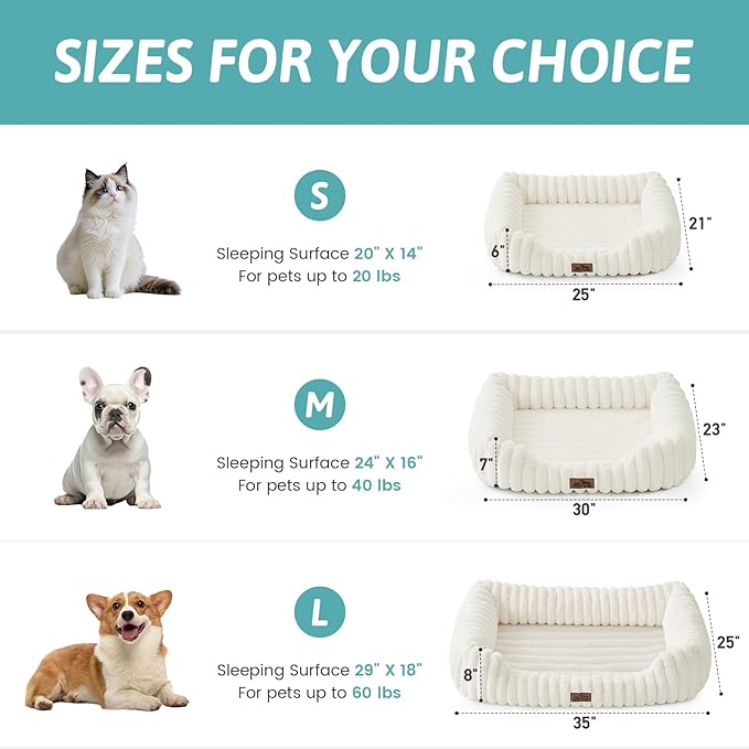 Orthopedic Dog Bed for Small Dogs & Cats - Washable Rectangle Pet Bed with Anti-Slip Bottom, Soft Calming Cat & Puppy Bed for Indoor Pets (25"x21"x6", Cream)