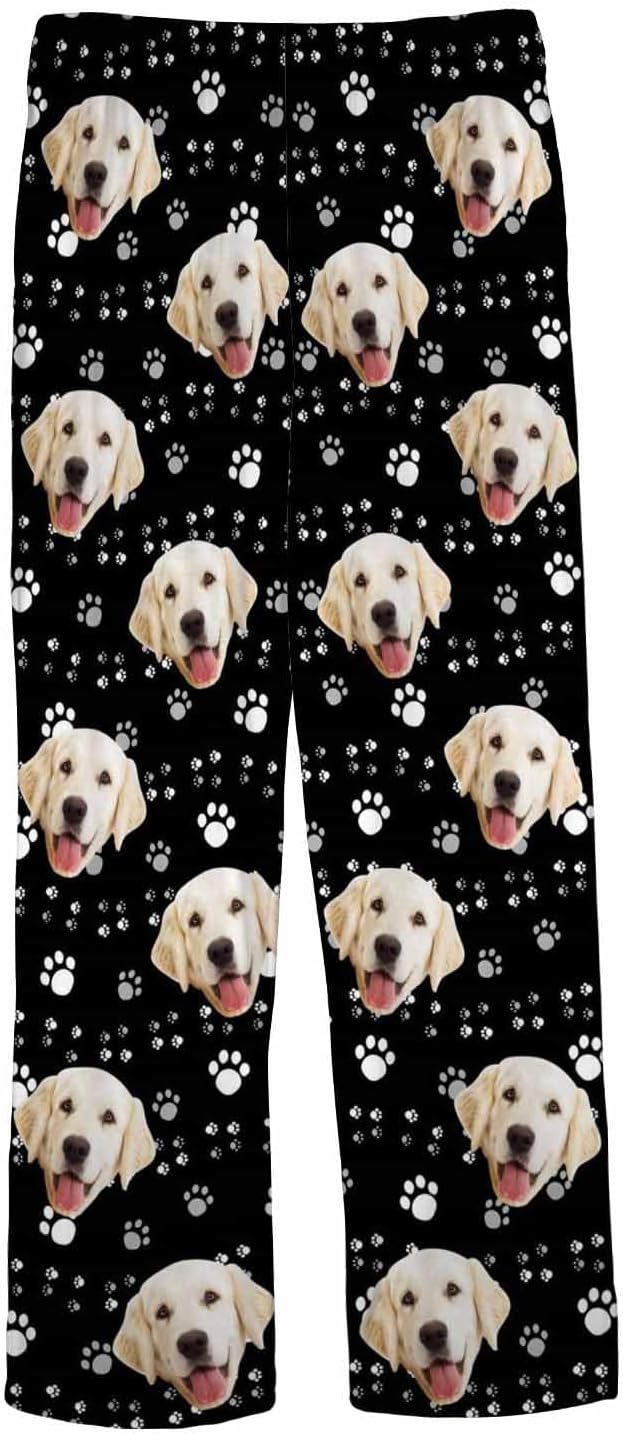 MyPupSocks Custom Pajama Pants for Pet Lover, Personalized Photo Face Printed Pajama Bottoms Sleepwear with Pockets