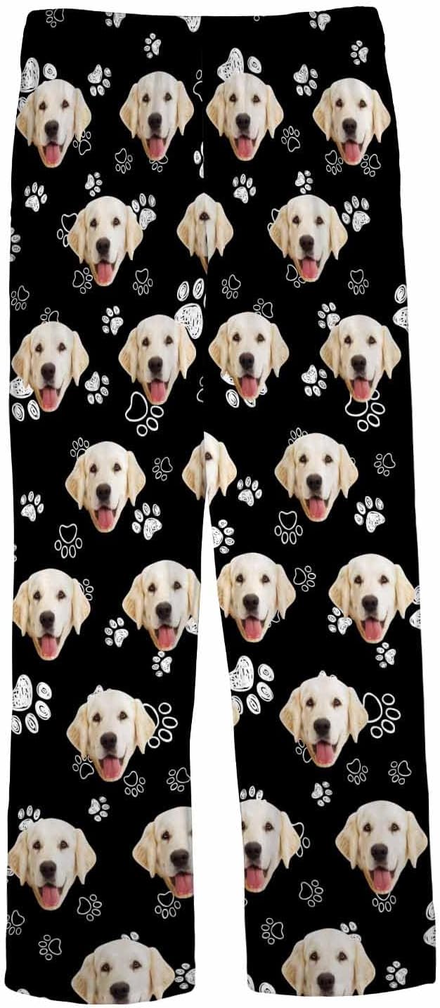 MyPupSocks Custom Pajama Pants for Pet Lover, Personalized Photo Face Printed Pajama Bottoms Sleepwear with Pockets