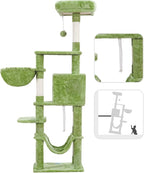 Hey-brother Cat Tree with Large Hammock, Multi-Level Cat Tower for Indoor Cats, Cat Condo with Sisal-Covered Scratching Posts and Top Perch, Green MPJ050GR