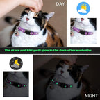 4PCS Cat Collar with Bells,Breakaway Cat Collars,Kitten Collar with Bell Moons Stars Cute Kitty Safe Kitten Collars with Pendant,Cat Collars for Boy Cats 6.9-10.7 Inch(Black&Grey&Deep Green&Orange)