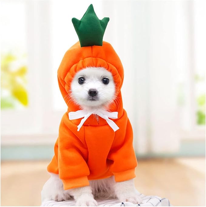 Warm Dog Winter Clothes Cute Fruit Dog Coat Hoodies Fleece Pet Dogs Costume Jacket for French Bulldog Chihuahua Ropa para Perro(Orange,S)