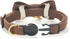 Soft Corduroy Cat Collar with Bell and Bowtie, Safety Breakaway Clasp, Adjustable for Kitten and Cats Brown Color.
