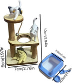 1/12 Scale Accessories Cat Figurines Sets which Including Blue Litter Box,Climbing Tree and 3 Cats - Mini Resin Animals for Dollhouse Decoration and Miniatures Cake Topper