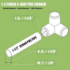 6Pack PVC Fittings 1-1/2Inch 3 Way, Furniture Grade Elbow Pipe Fittings for 1-1/2Inch PVC Pipe, Pipe Fitting Connector for Build Furniture Structures Garden Enclosures Dog Agility Jumps Greenhouse