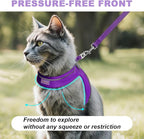 Cat Harness and Leash Set,Escape Proof Kitten Harness,Step in Adjustable Soft Lightweight,Easy Control,Reflective Strips Comfortable for Walking Travel(Purple,XS)