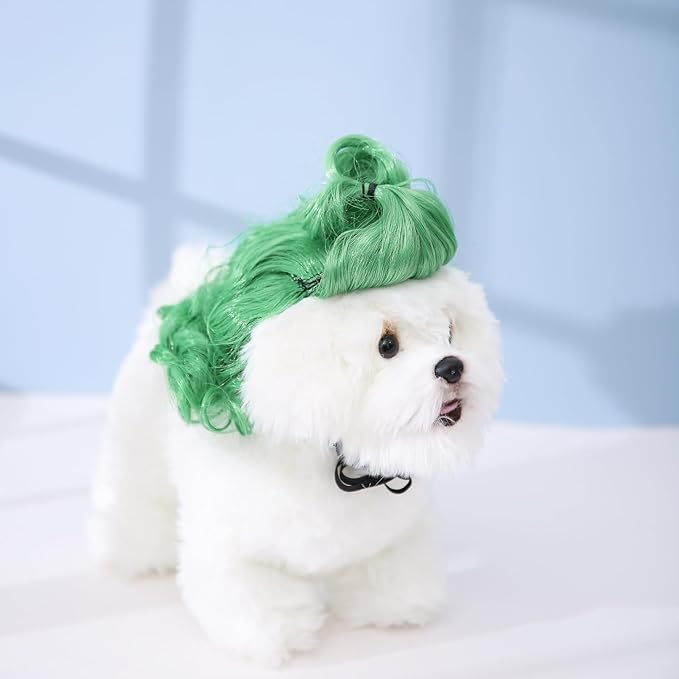 Funny Cosplay Wig for Dog, Headwear Apparel, Pet Costumes, Cat Dress up for Halloween, Christmas, Parties, Festivals (Green Braid)