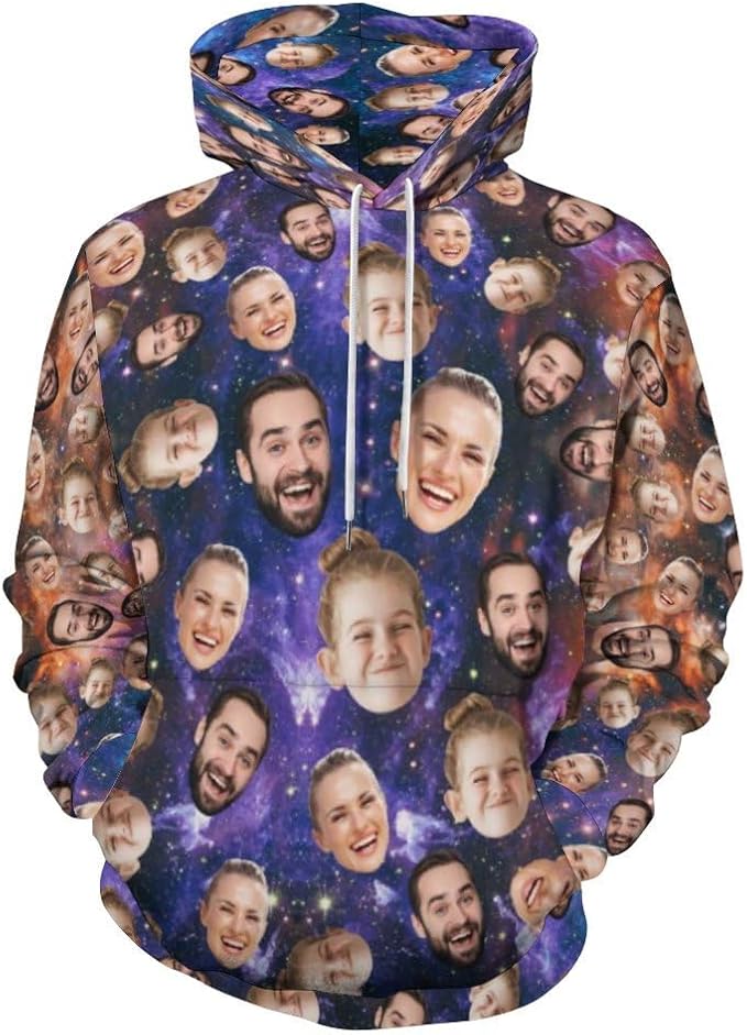 Artsadd Custom Face Unisex athletic Pockets Sweatshirt Loose Hoodie Custom Christmas Long Sleeve Sweatshirt Hooded Pullover
