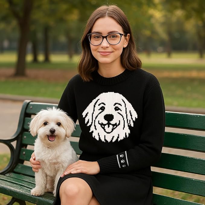 Custom Dog Knit Sweater for Women Personalized Pet Paw Print Pullover Dog Mom Gift Christmas for Pet Lovers