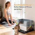 Vivifying Stainless Steel Cat Litter Box, Large Semi-Enclosed Litter Box with Lid and Mat, Anti-Leakage Metal Pan for Easy Cleaning & Odor Control (Gray)