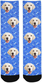 MyPupSocks Custom Personalized Photo Pet Face Socks, Cat and Dog Tracks Paws Bones Crew Socks with Picture for Men Women