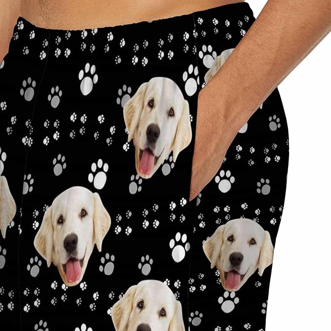 MyPupSocks Custom Pajama Pants for Pet Lover, Personalized Photo Face Printed Pajama Bottoms Sleepwear with Pockets