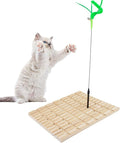 Interactive Cat Toy for Indoor Cats, Cat Scratching Board, Cat Wand Toy with Stable Wooden Base, Nail Polishing&Tooth Grinding Detachable Cat Teaser Kitty Kitten Toys Feather Spring Toy