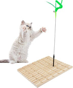 Interactive Cat Toy for Indoor Cats, Cat Scratching Board, Cat Wand Toy with Stable Wooden Base, Nail Polishing&Tooth Grinding Detachable Cat Teaser Kitty Kitten Toys Feather Spring Toy