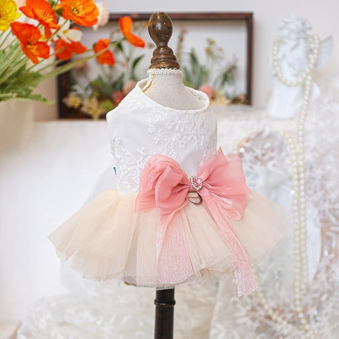 Fashion Sweet Puppy Dog Blingbling Princess Skirt Pet Dog Lace Cake Camisole Tutu Dress E-Pink L