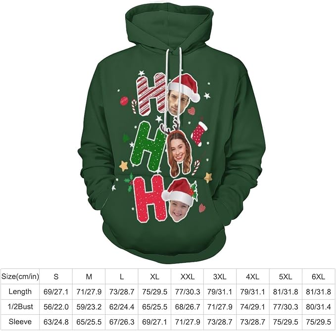 Artsadd Custom Face Unisex athletic Pockets Sweatshirt Loose Hoodie Custom Christmas Long Sleeve Sweatshirt Hooded Pullover