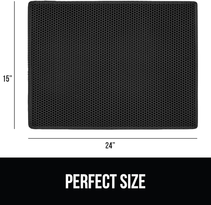 GORILLA GRIP Honeycomb Cat Litter Box Mat, Two Layer Trapping Waste Mats, Soft On Paws, Litter Box Supplies and Essentials for Indoor Cats, Traps Excess, Water Resistant for Floors, 24x15 Black