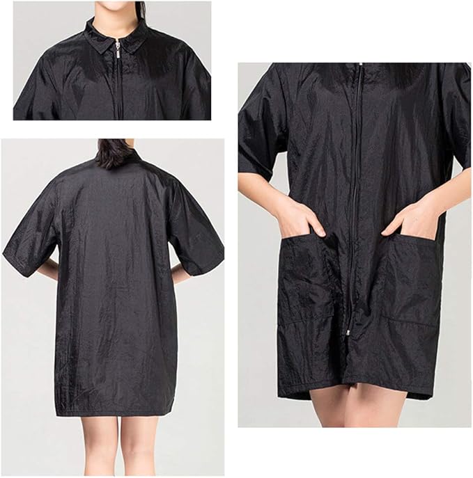 TopTie Custom Printed Nylon Salon Hairstylist Smock Barber Haircut Zipper Jacket, Dog Pet Grooming Work Shirt Uniform