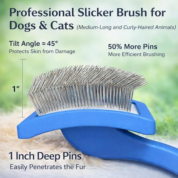 Self-Cleaning Slicker Brush for Dogs & Cats - Professional Deshedding Tool for Goldendoodles, Labradoodles, Poodles - Removes Shedding Fur & Undercoat, Gentle for All Breeds