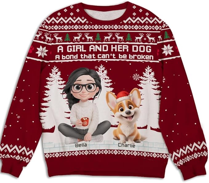 Wrappiness A Girl And Her Dog Christmas Sweatshirt - Cozy Unisex Fit Custom Shirt - Cute for Women Pet Lovers
