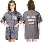 TopTie Custom Printed Nylon Salon Hairstylist Smock Barber Haircut Zipper Jacket, Dog Pet Grooming Work Shirt Uniform