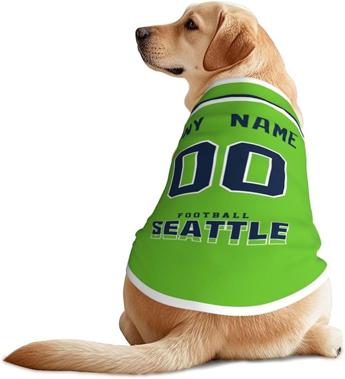 Seattle Custom Pet Jersey Dog Clothes Jersey Various Sizes Customized Any Name & Number for Small & Middle and Big Dogs