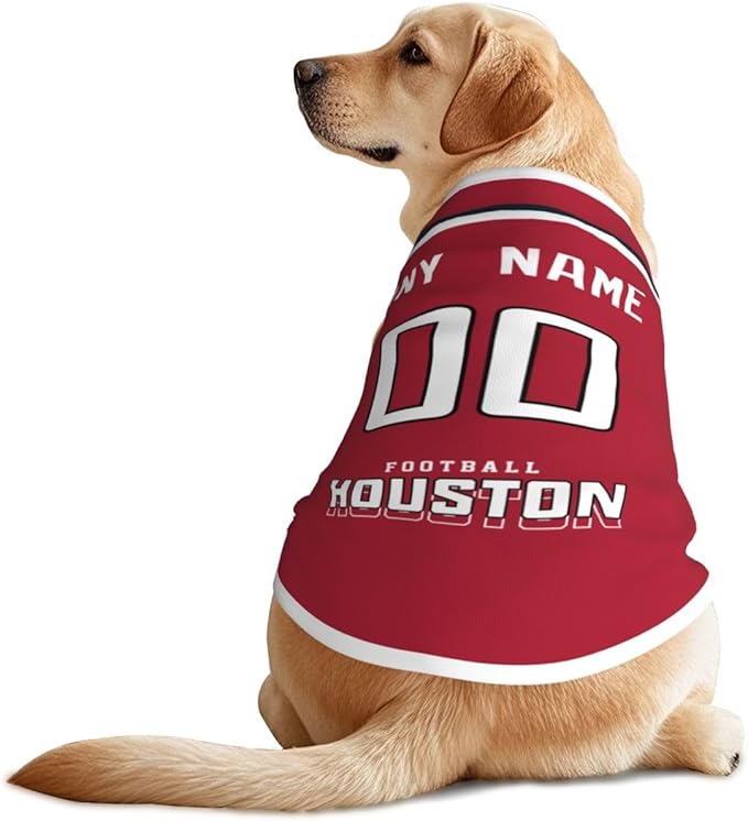 Houston Custom Pet Jersey Dog Clothes Jersey Various Sizes Customized Any Name & Number for Small & Middle and Big Dogs