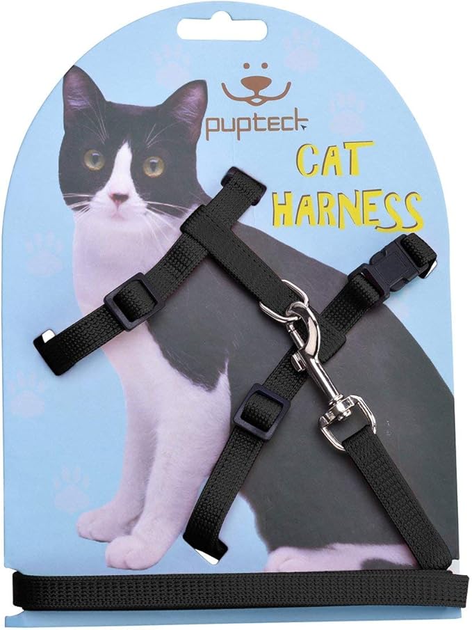 PUPTECK Adjustable Cat Harness and Leash Set Escape Proof Kitten Strap Collar for Walking Travel, Black
