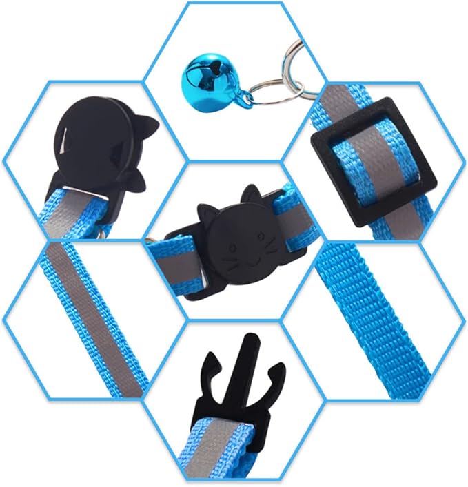 18Pcs Reflective Cat ID Collars with Bell Adjustable 19-32cm, Soft Nylon Adjustable Breakaway Identification Collars for Puppy Kittens