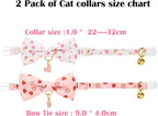 2 Pack Cat Collars, Removable Bowtie, Floral Pattern, Safety Breakaway Clasp, Adjustable for Cats.(Adult Cat, Pink Strawberry and White Heart)
