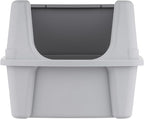 IRIS USA Large Cat Litter Box with Scatter Shield and Scoop, Open Top High Sided Cat Litter Pan, Silver