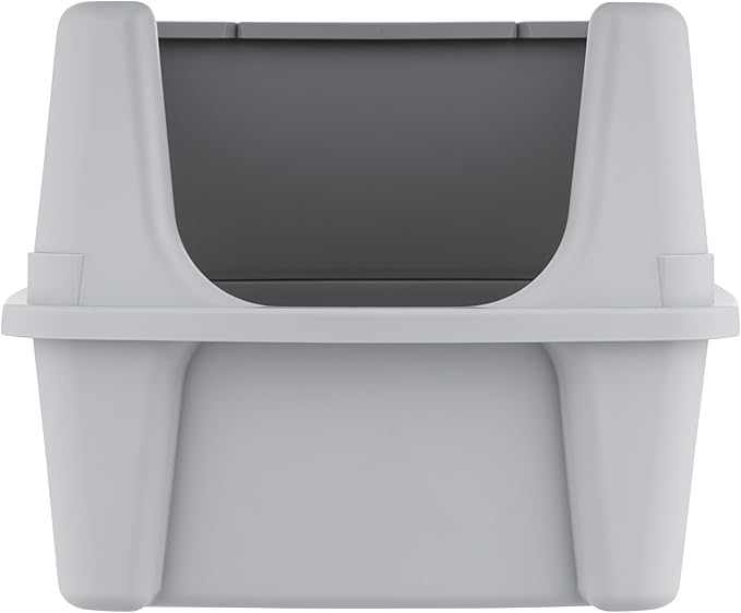 IRIS USA Large Cat Litter Box with Scatter Shield and Scoop, Open Top High Sided Cat Litter Pan, Silver