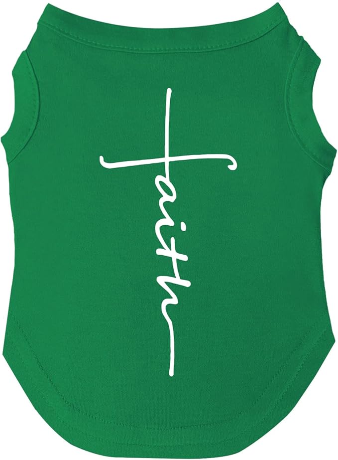 Faith Cross Dog Tee Shirt Sizes for Puppies, Toys, and Large Breeds (Green, Small 68)