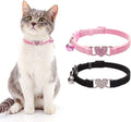 BINGPET Cat Collar Breakaway with Bell, Pack of 2 Heart Bling Collar Safety with Soft Velvet Adjustable for Kittens