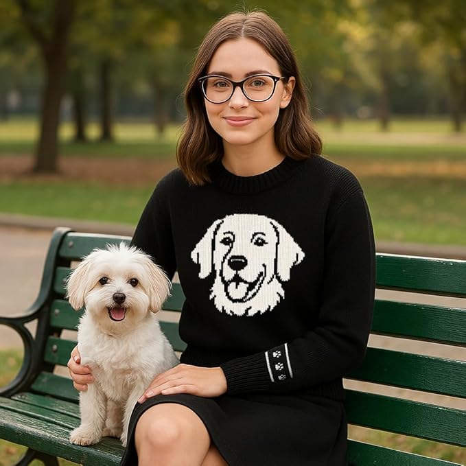 Custom Dog Knit Sweater for Women Personalized Pet Paw Print Pullover Dog Mom Gift Christmas for Pet Lovers