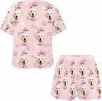 Custom Short Pajamas Set with Face Photo Women‘s Sleepwear Tee Personalized PJ Short Loungewear Set fot Her