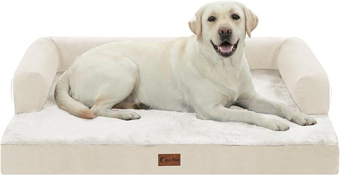 Orthopedic Dog Beds for Extra Large Dogs, Waterproof Egg Crate Foam XL Dog Bed with Sides 45x35Inch, Big Dogs Couch Beds with Removable Washable Cover and Nonskid Bottom, Beige