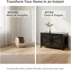 Homhedy Cat Litter Box Enclosure, Wooden Cat Washroom Furniture with Barn Door, Pet House, Fit Most of Litter Box, Black