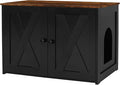Dwanton Litter Box Enclosure, Cat Litter Box Furniture Hidden, Reversible Entrance Can Be on Left or Right Side, Wooden Cat Washroom Indoor, Black and Rustic Brown, 27.6 Inches