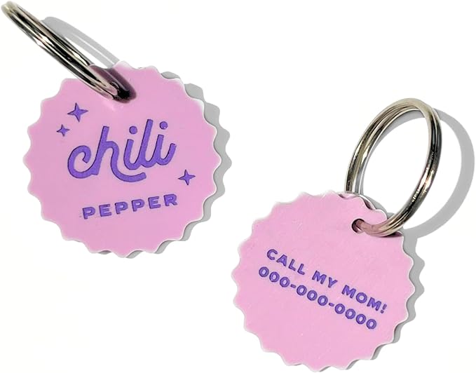 Personalized Pet ID Name Tag Charm – Custom Engraved Contact Information – Acrylic Collar Pendant w/Stainless Steel Ring for Harnesses – Lightweight for Dogs Cats (Wavy, Pastel Yellow)