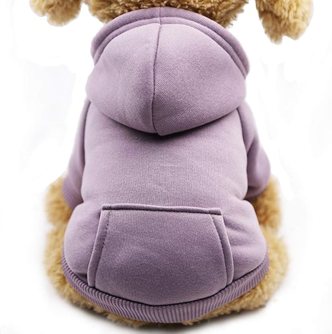 Jecikelon Winter Dog Hoodie Sweatshirts with Pockets Warm Dog Clothes for Small Dogs Chihuahua Coat Clothing Puppy Cat Custume (Purple, Medium)