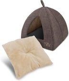 Best Pet Supplies Dog House Bed Crate Mat Tent Indoor Round Soft Plush for Small, Medium, and Large Breeds - Brown Linen, 19 x 19 x H:19"
