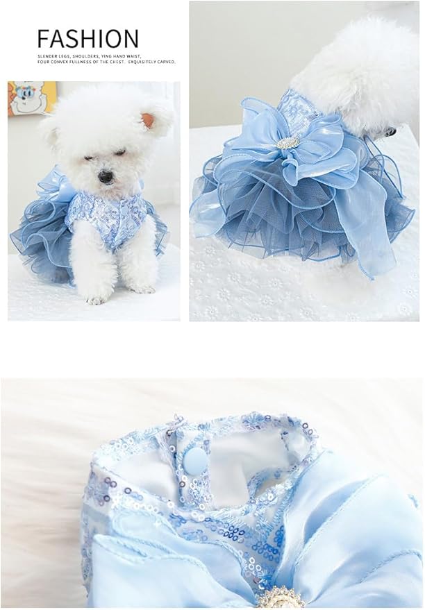 Fashion Sweet Puppy Dog Blingbling Princess Skirt Pet Dog Lace Cake Camisole Tutu Dress E-Navy XL