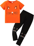 4-8T Toddler Girl Clothes Cat face print Short Sleeve Top+Pants Outfits Girl Spring and summer 2-Piece Set