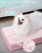 KSIIA Orthopedic Dog Bed Waterproof Pet Bed for Small Dogs Deluxe Plush Washable Dog Bed with Egg Crate Foam & Removable Cover, 23 x 17 Inch, Pink