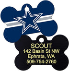 GoTags Personalized Dallas Cowboys Dog Tag, Brass Metal Bone Shape Pet ID Tag Engraved with Name and Custom Text, Every NFL Football Team Pet Apparel (Large)