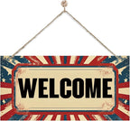 Welcome Sign for Front Door, Welcome Decor Wooden Hanging Sign for Wall Decor, Retro America Wall Hanging Signs, Funny Wooden Outdoor Front Door Decoration 13.8X6.9 inches