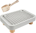Litter Box Step with Litter Shovel, Box Ramp/Catcher with Wooden Base, Easy Cleaning with Filter Function Ideal for Cats Pedal Stool Kitten & Elderly Cats (Color:Grey)